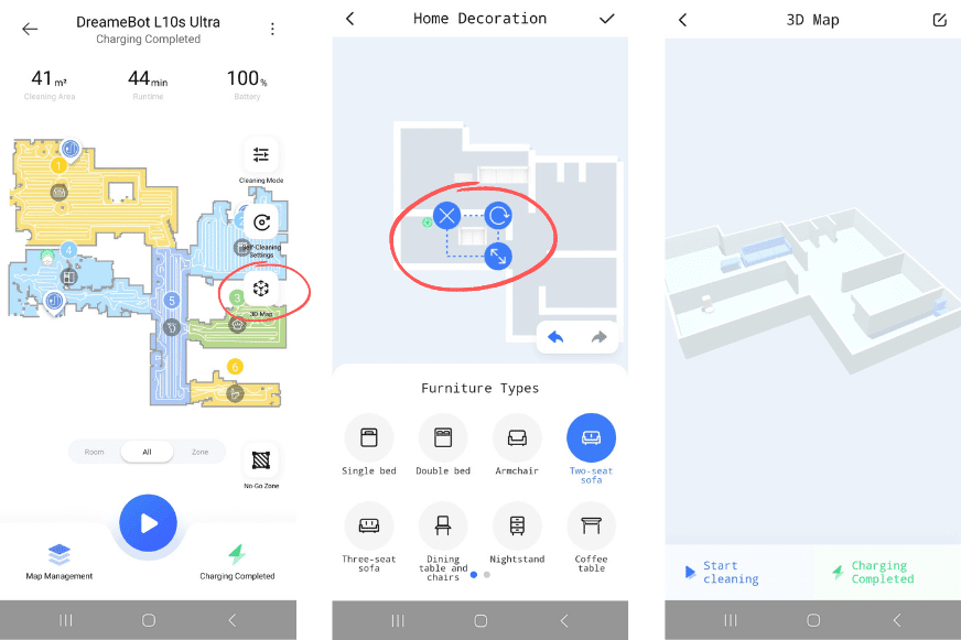 Карта Dreame L10s Ultra в 3D-виде.